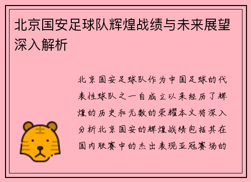 北京国安足球队辉煌战绩与未来展望深入解析