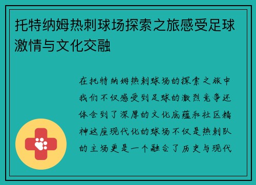 托特纳姆热刺球场探索之旅感受足球激情与文化交融