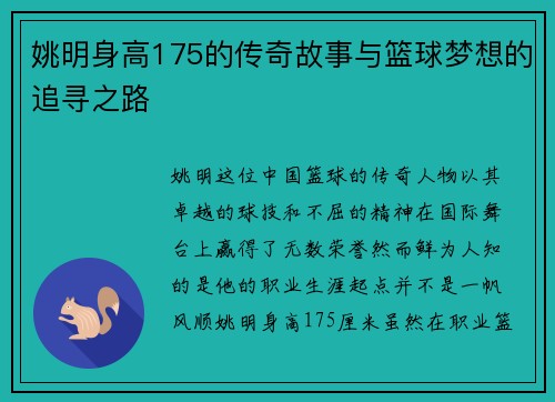 姚明身高175的传奇故事与篮球梦想的追寻之路